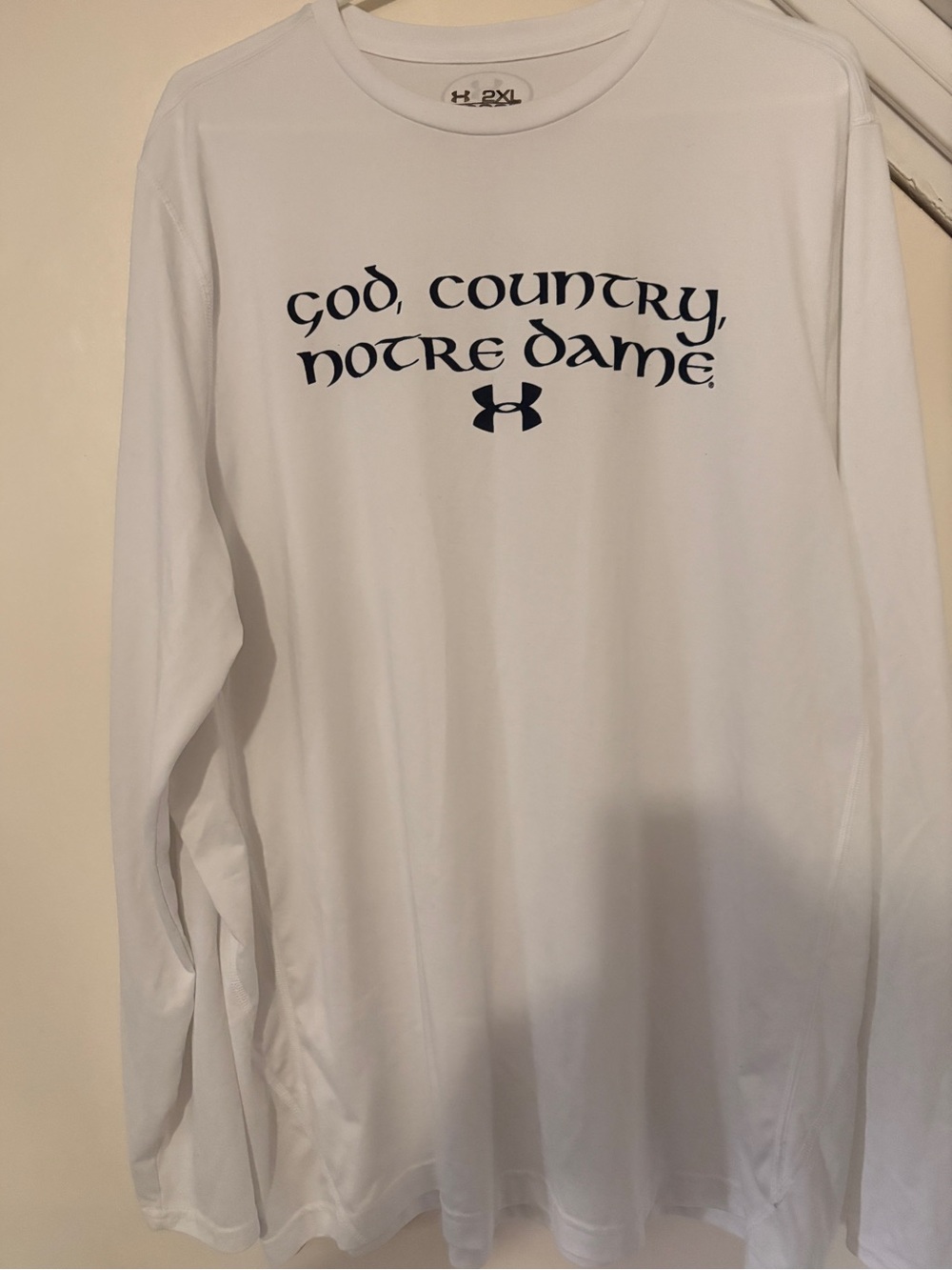Under Armour White 'God, Country, Notre Dame' Long Sleeve Performance Tee